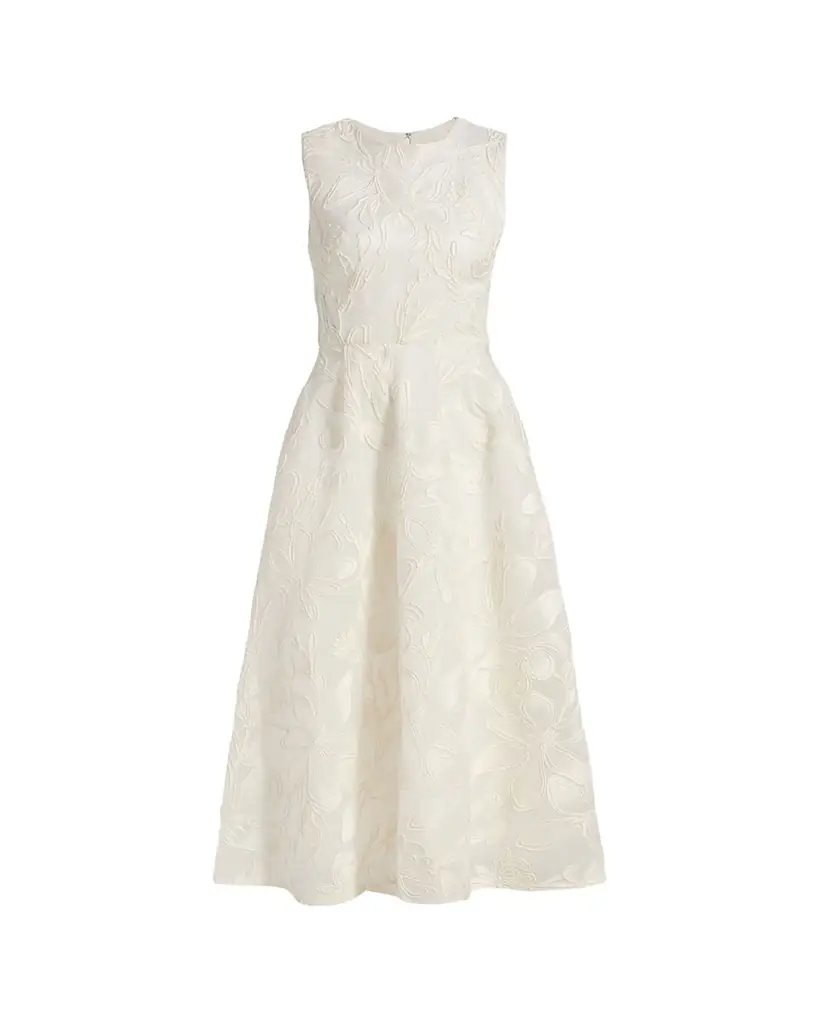 Monique Lhuillier Floral Cord Embroidered Organza Midi Dress