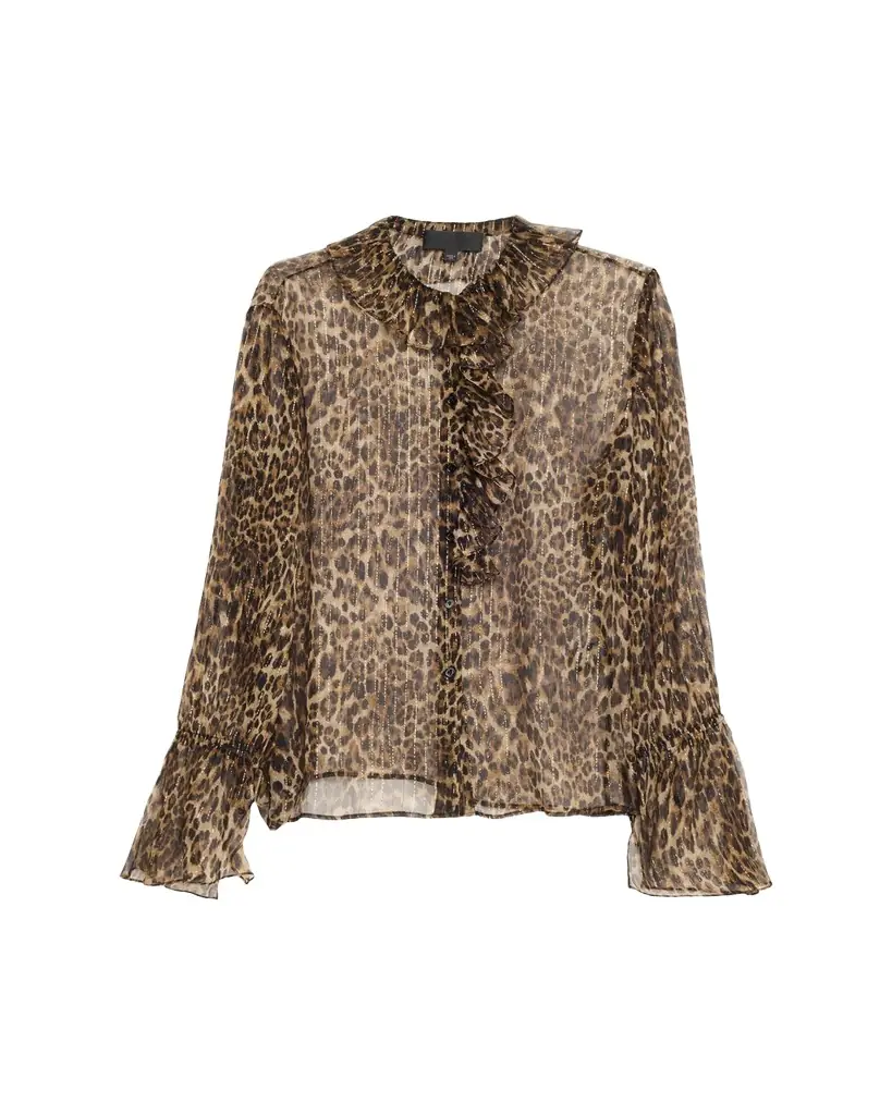 Nili Lotan Cecily etallic Leopard-Print Silk Ruffle Shirt