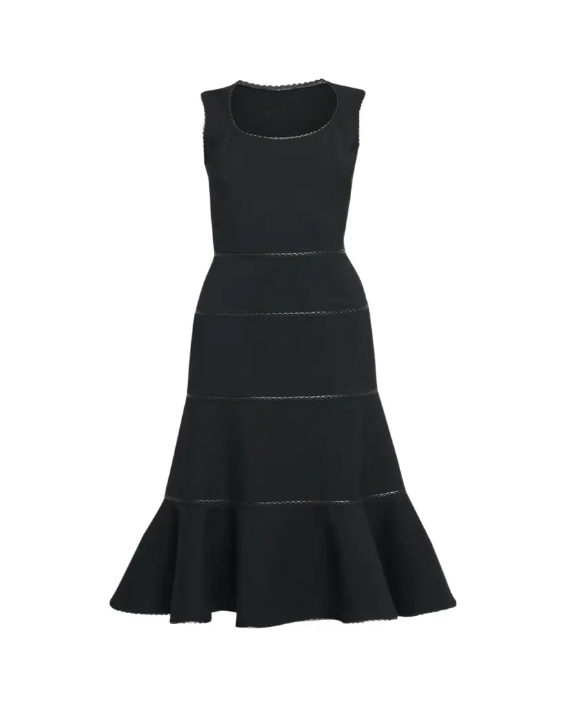 ALAIA Leather Braided Sleeveless Tiered Midi Dress
