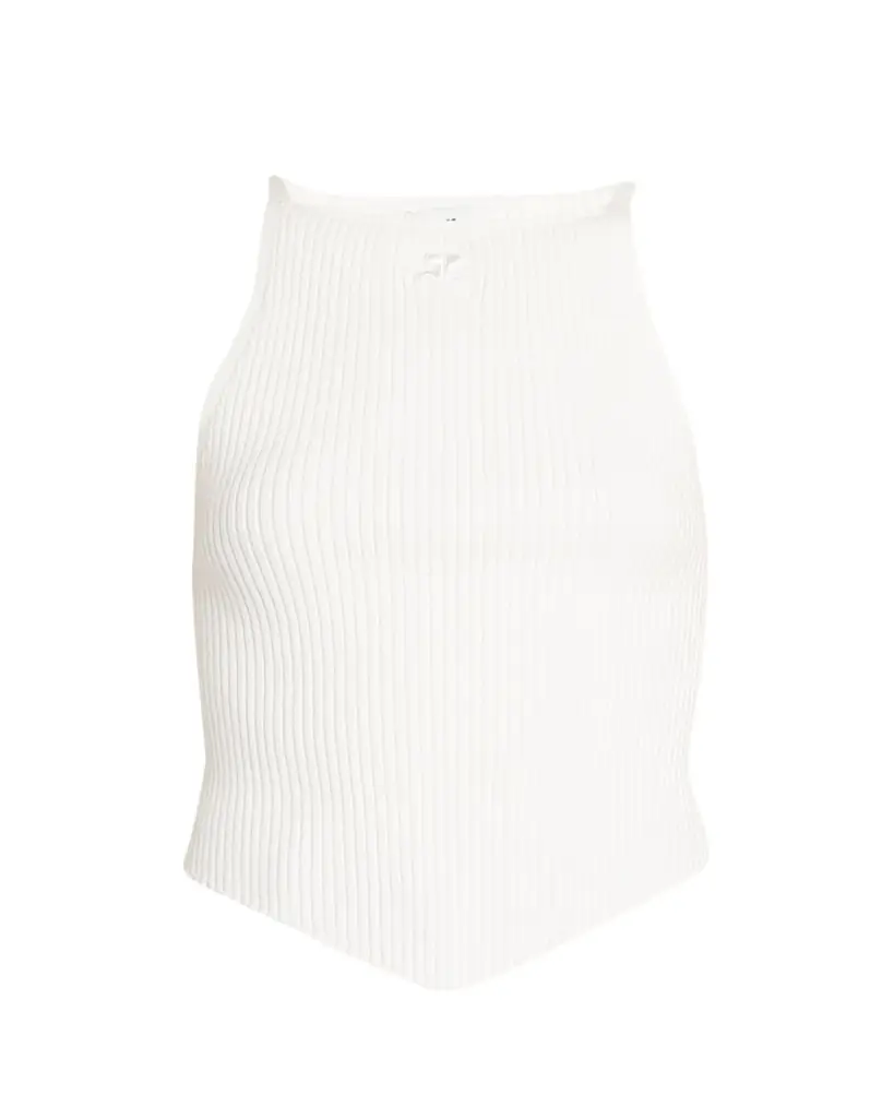 Courreges Rib-Knit Tank Top with Pointed Hem