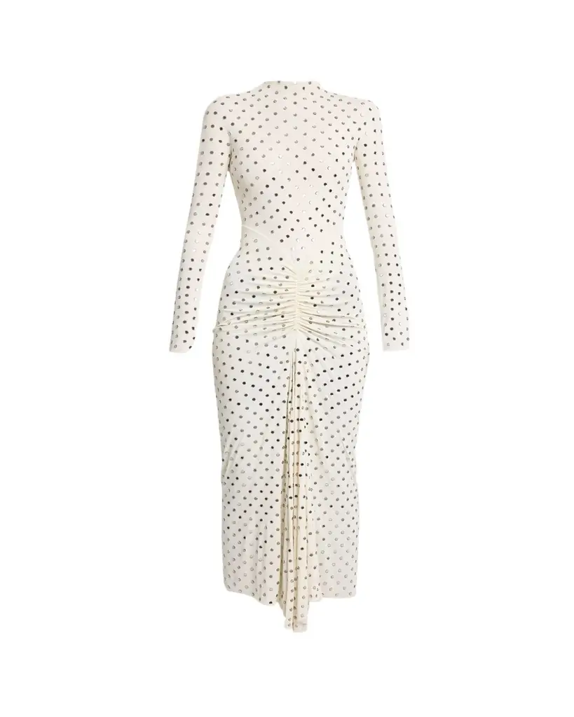 ALAIA Strass Jersey Ruched Midi Dress