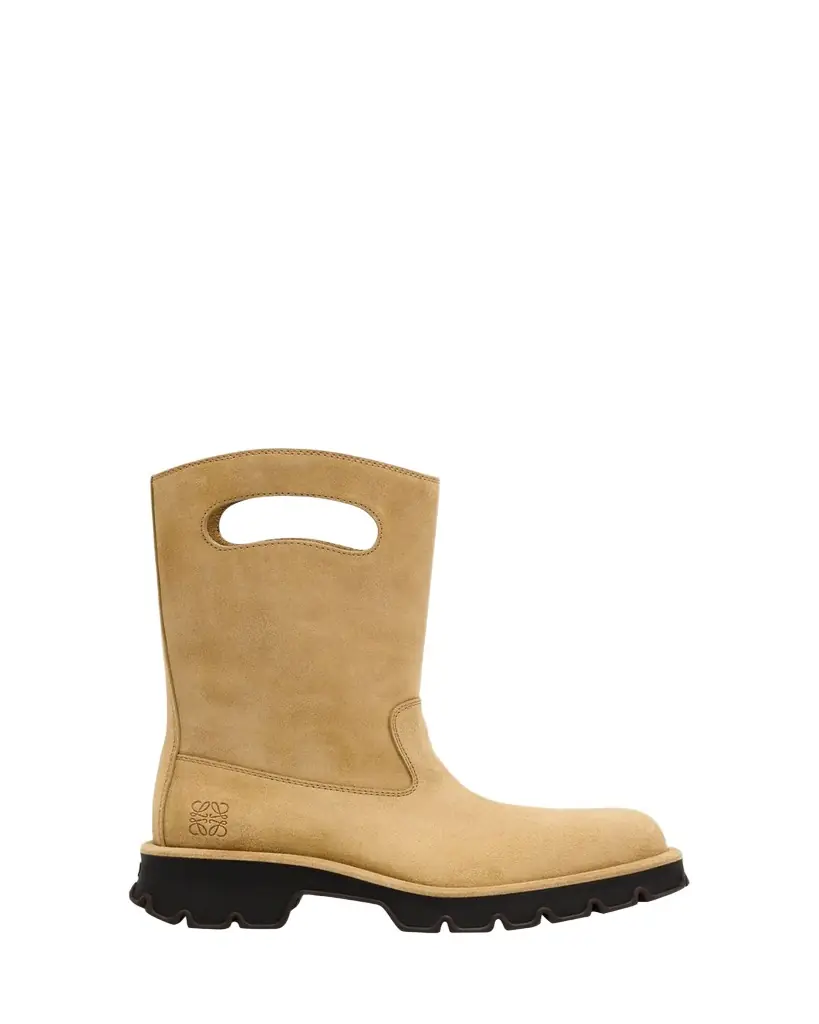 Loewe Men's Bobby Leather Calf-High Boots with Cut-Out Handles