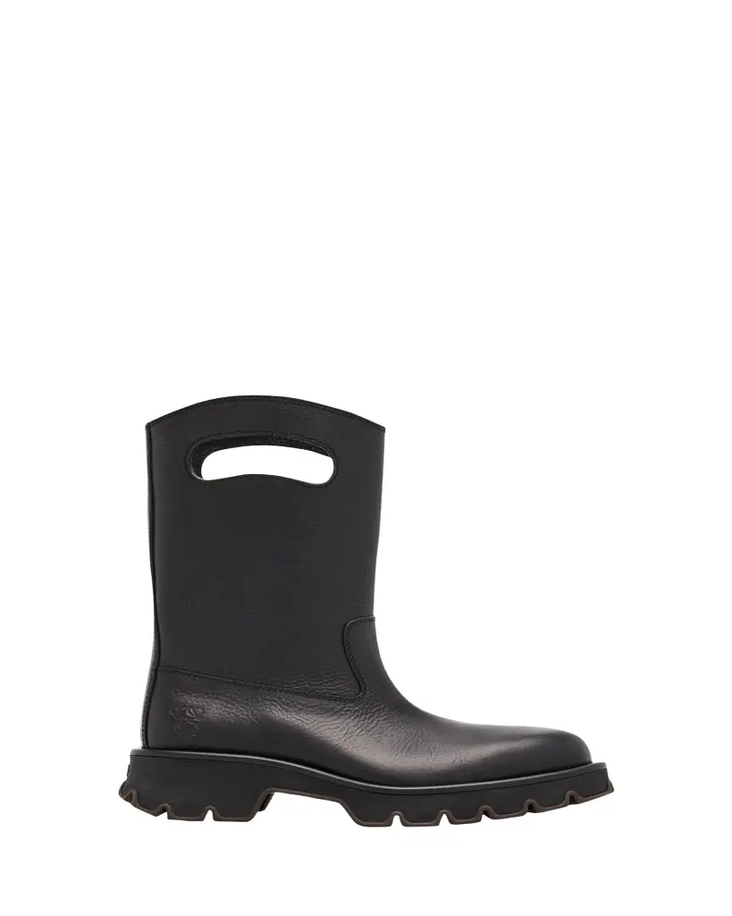 Loewe Men's Bobby Leather Calf-High Boots with Cut-Out Handles
