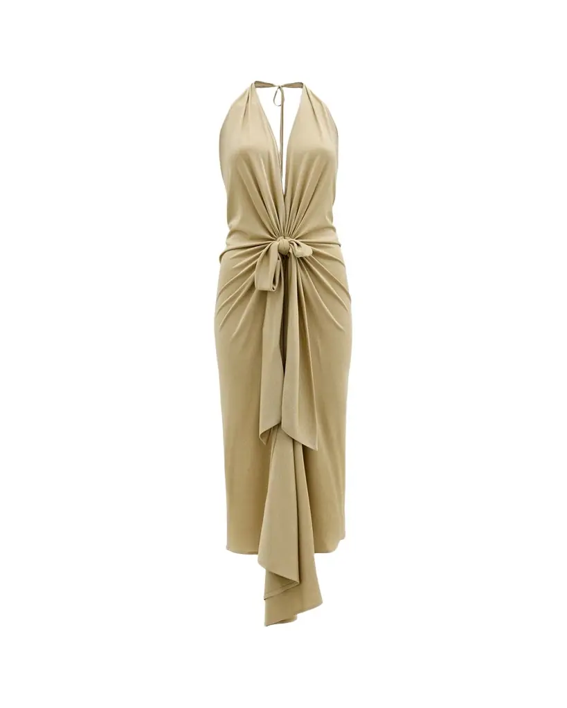Silvia Tcherassi Adara Plunging Halter Knotted Maxi Dress