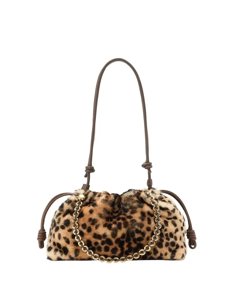 Loewe Flamenco Medium Shoulder Bag in Cheetah-Print Shearling