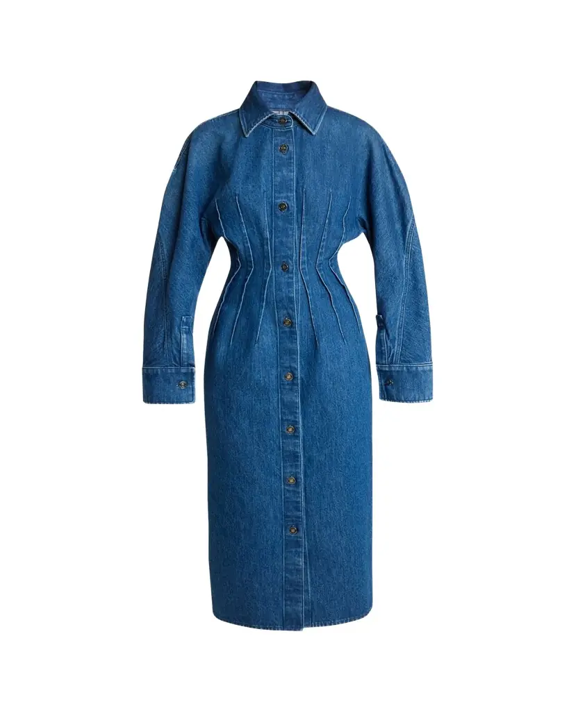 Givenchy Cocoon-Sleeve Waisted Denim Midi Shirtdress