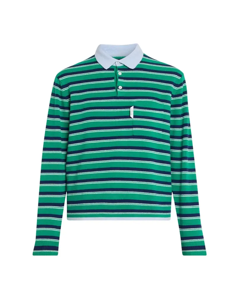 HOMMEGIRLS Striped Knit Long-Sleeve Polo Sweater