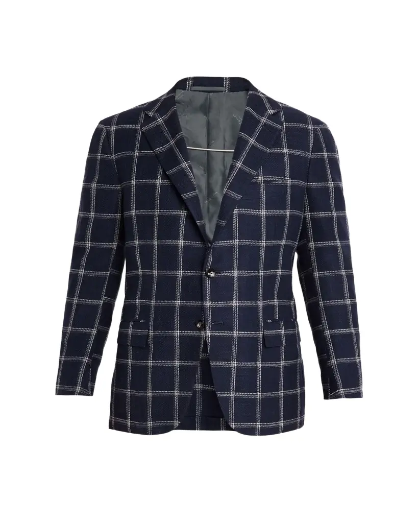 Kiton Men's Windowpane Silk, Cotton and Cashmere Sport Coat
