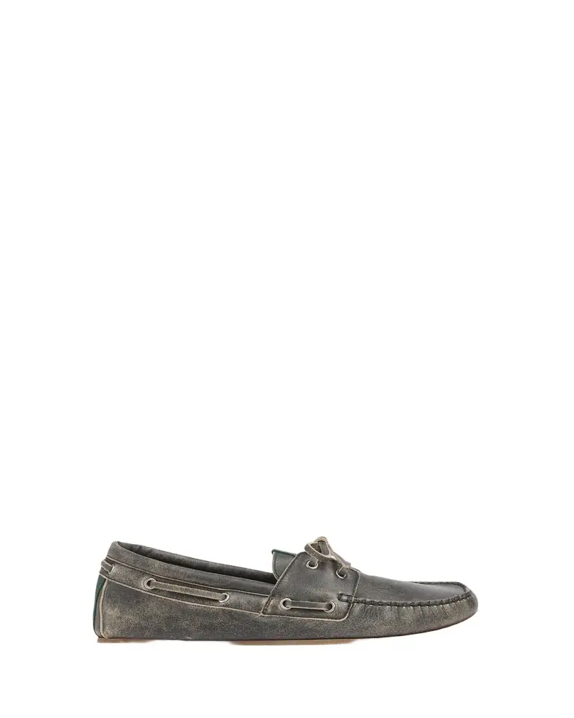 Gucci Men's Web Washed-Effect Leather Boat Shoes
