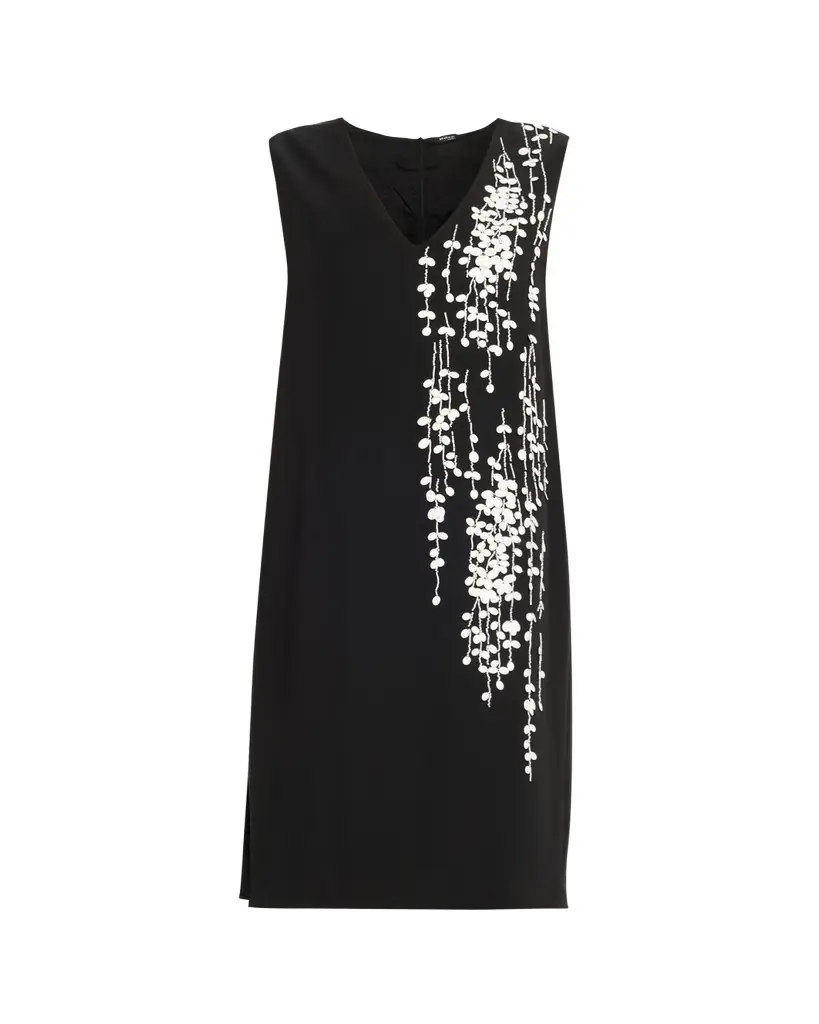 Kiton Beaded Silk V-Neck Midi Dress