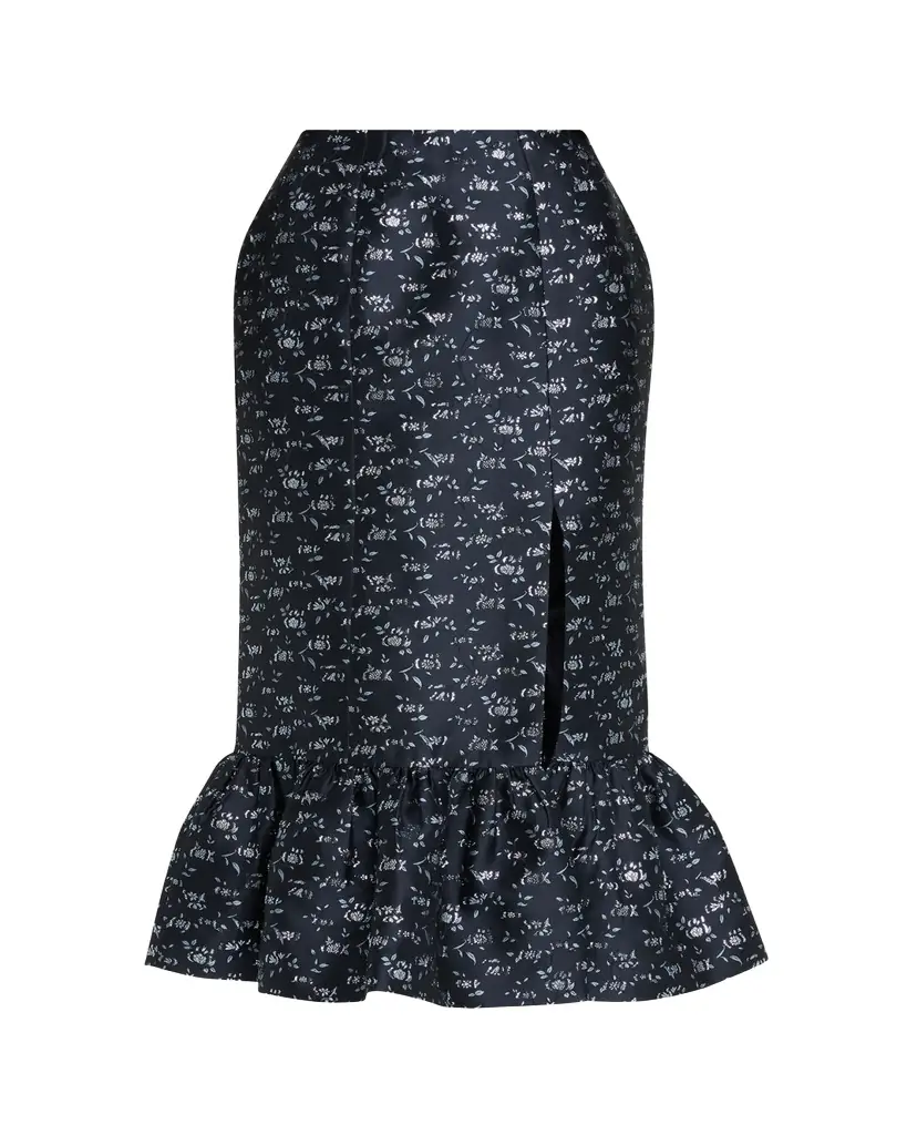 Markarian Farinata Floral Twill Ruffle Midi Skirt