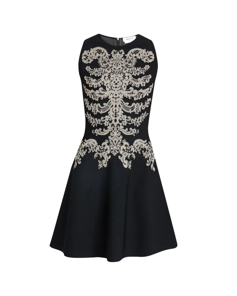 McQueen Sleeveless Lace Ribcage Jacquard Mini Dress