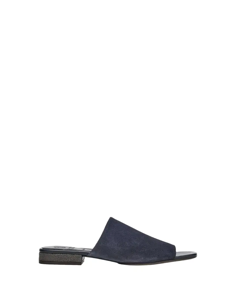 Brunello Cucinelli Suede Slide Sandals with Monili Heel