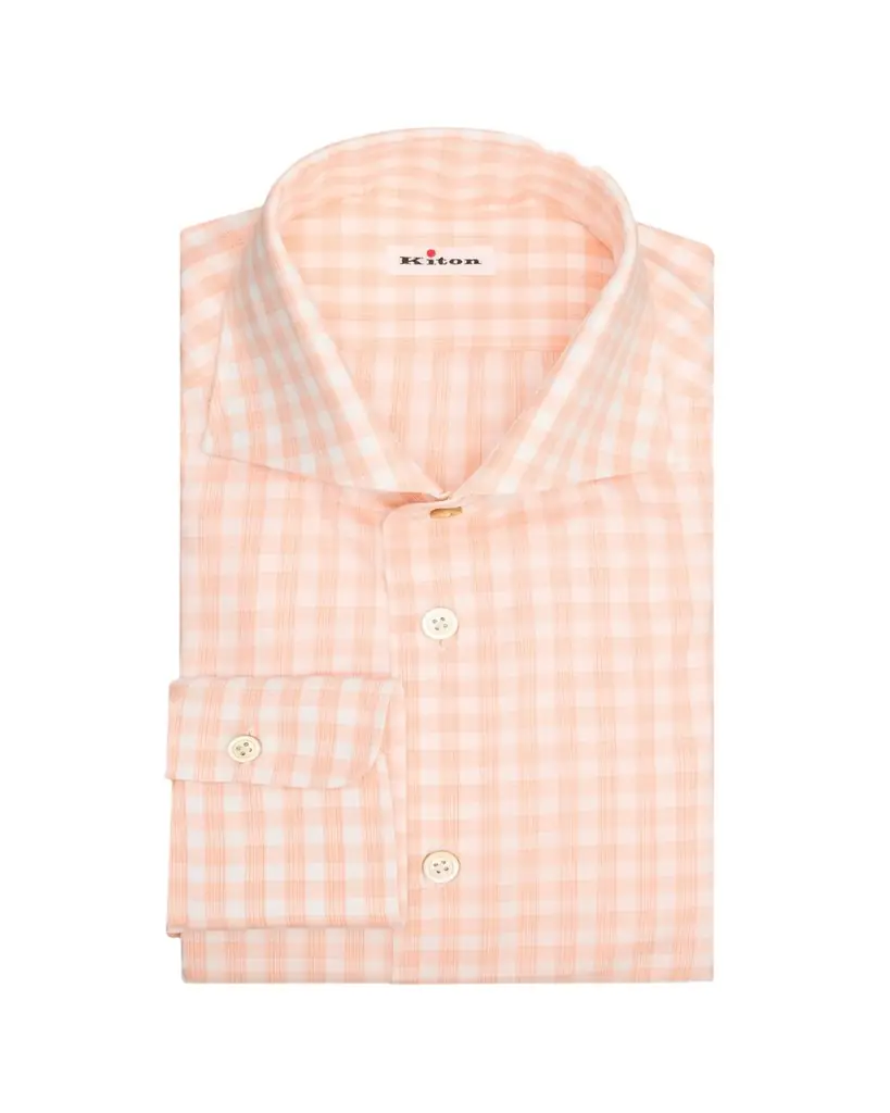 Kiton Men's Tonal Check Cotton Dress Shirt with Mother-of-Pearl Buttons