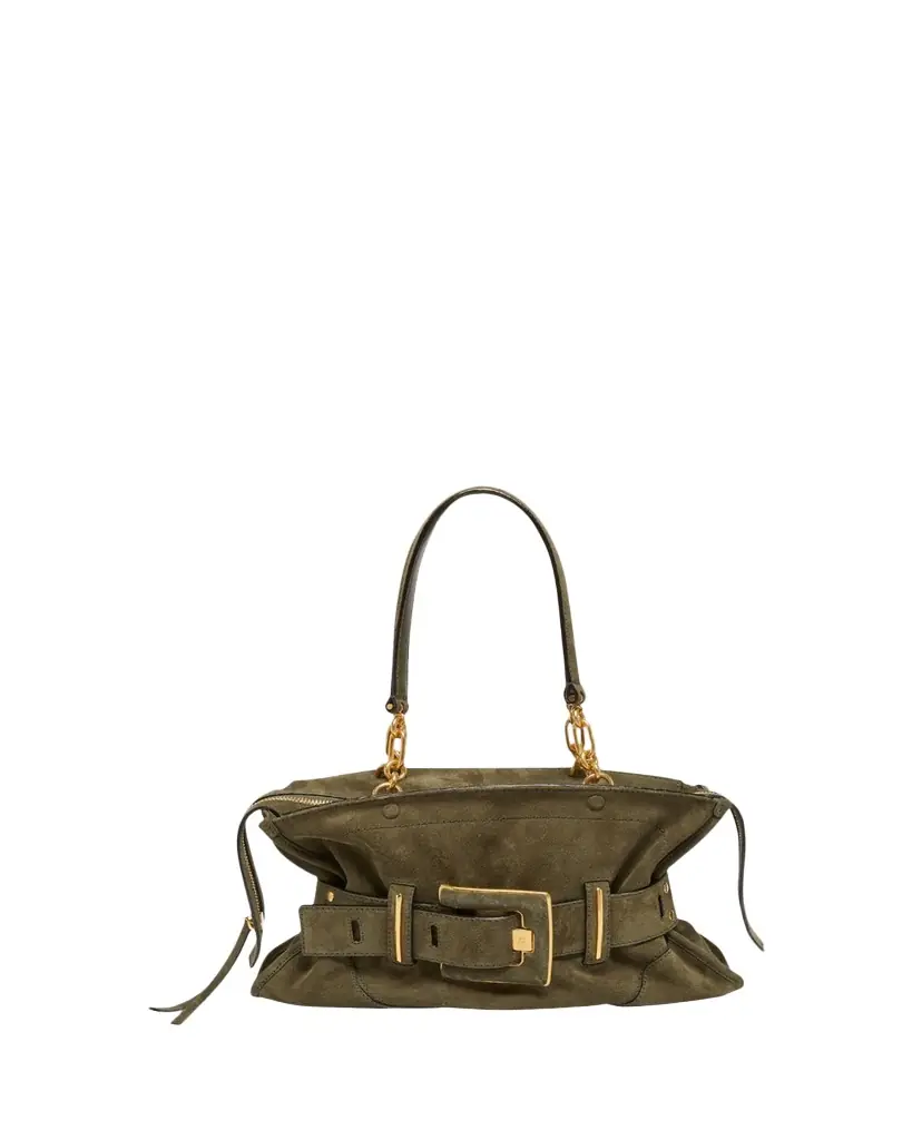 Balmain Anthem Belted Shoulder Bag in Suede
