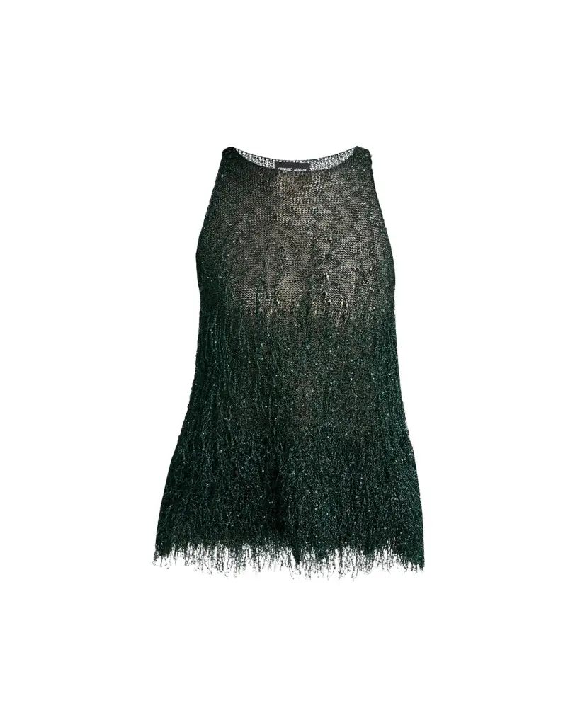 Giorgio Armani Metallic Fringe Knit Sleeveless Blouse