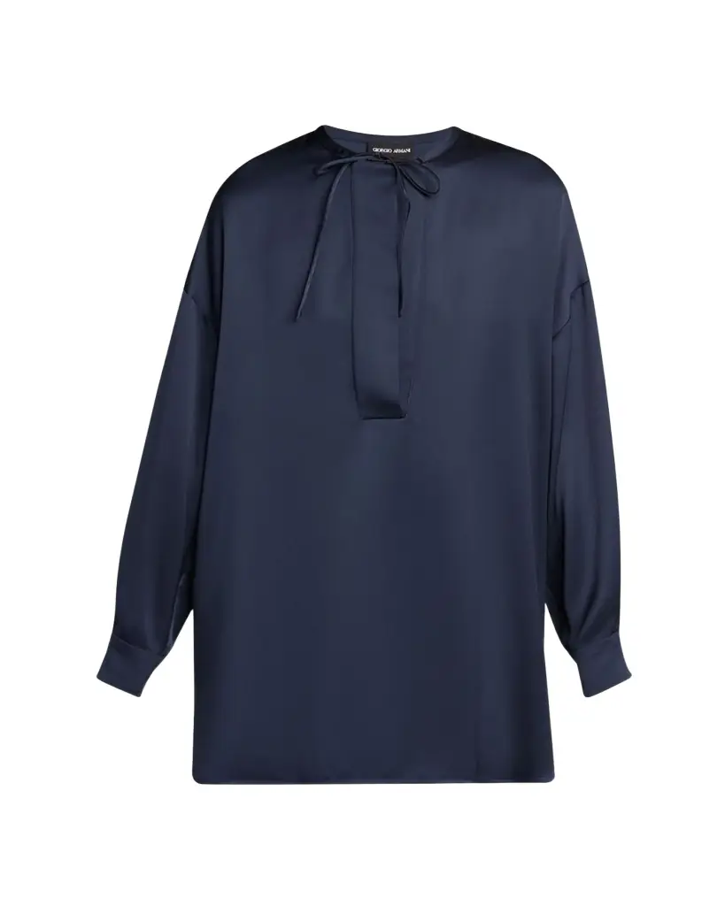 Giorgio Armani Neck-Tie Silk Oversized Tunic Shirt
