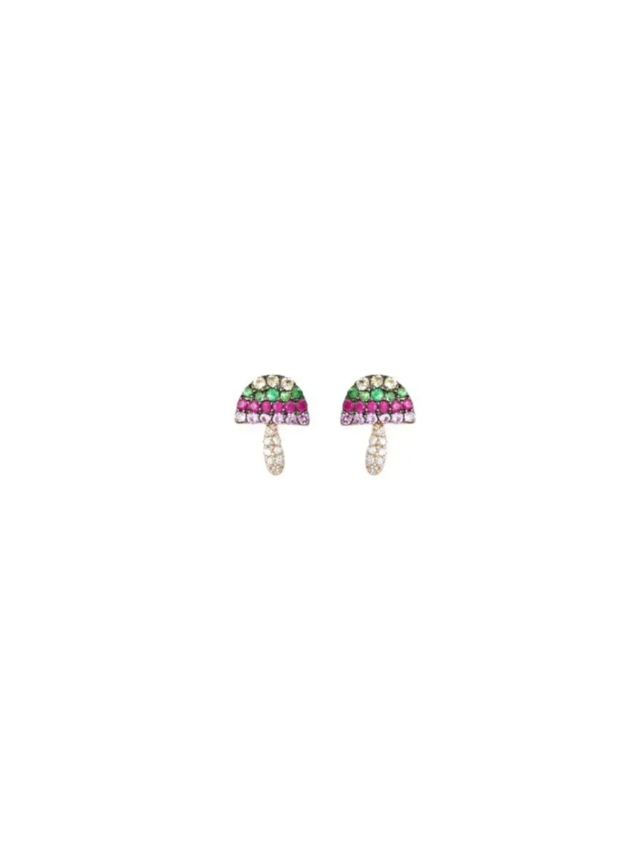 Wish Fine Jewelry 0.18ct Diamond Multi Color Sapphire 14K Gold Mushroom Stud Earrings One Side