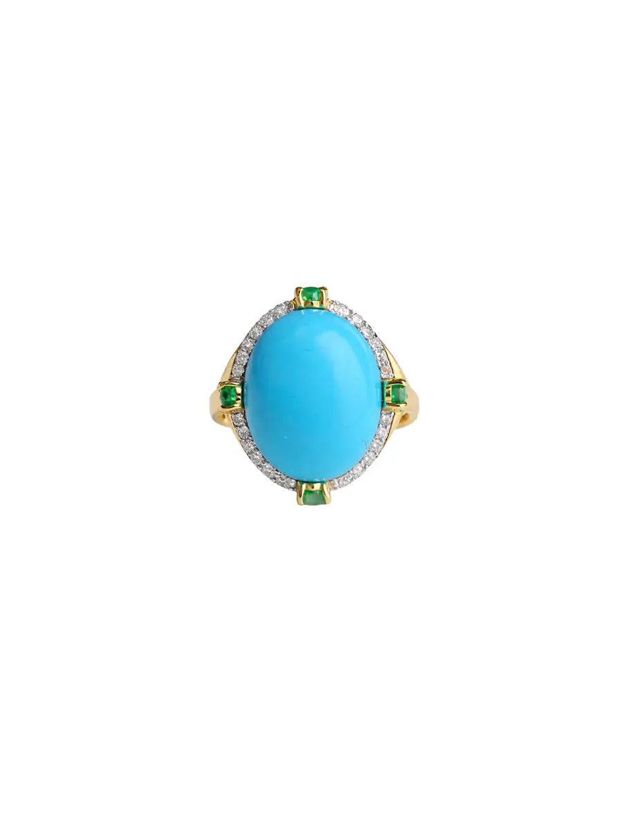 Wish Fine Jewelry 8.94ct Diamond Emerald Turquoise 18K Gold Ring