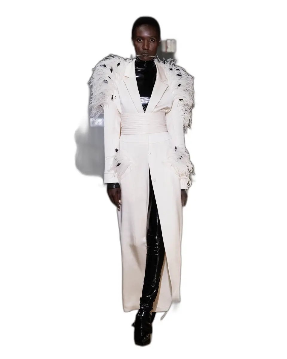 LAPOINTE Satin Coat With Multi Feather Embroidery