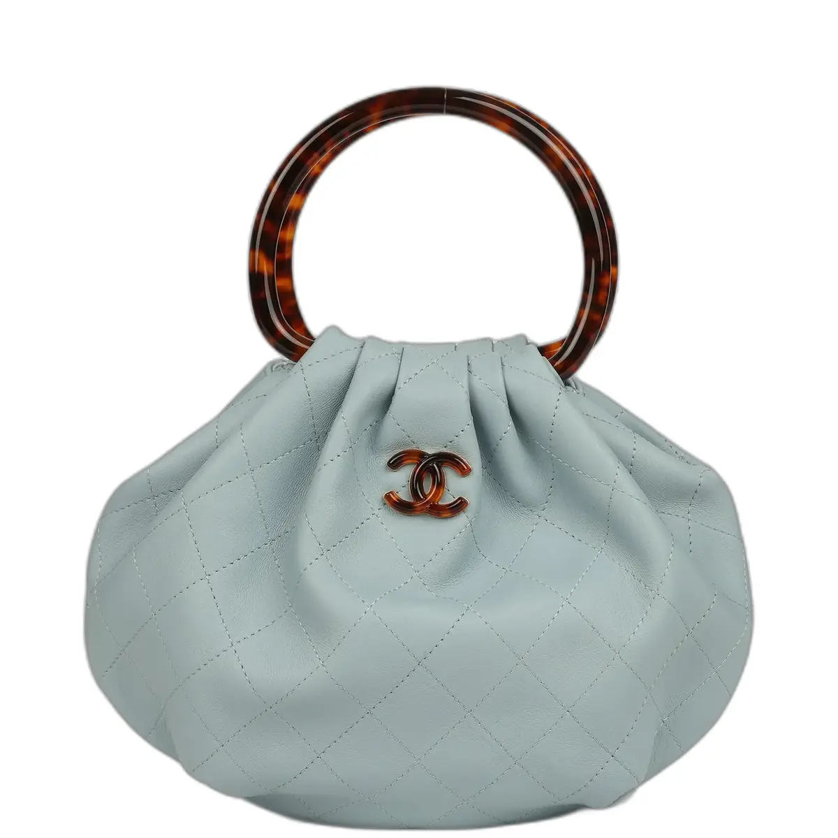 Chanel Chanel Small Pouch Light Blue Calfskin Tortoiseshell Hardware