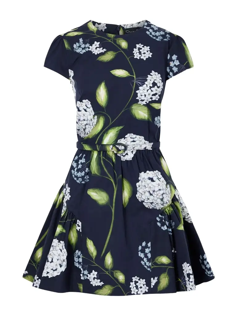 Oscar de la Renta Belted Tiered Floral-print Cotton-blend Poplin Mini Dress