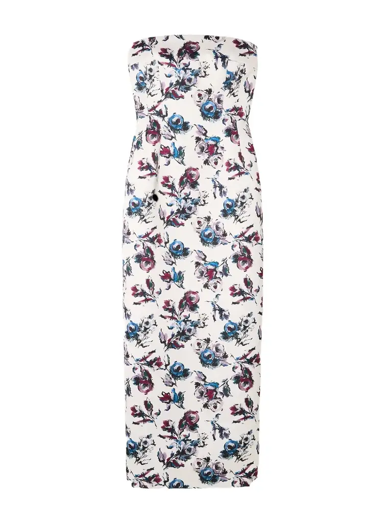 Emilia Wickstead Laelia Genzianella Strapless Floral-print Duchesse-satin Midi Dress
