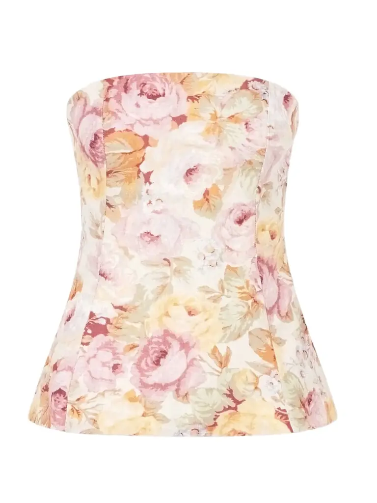 Faithfull Petro Strapless Floral-print Linen Top