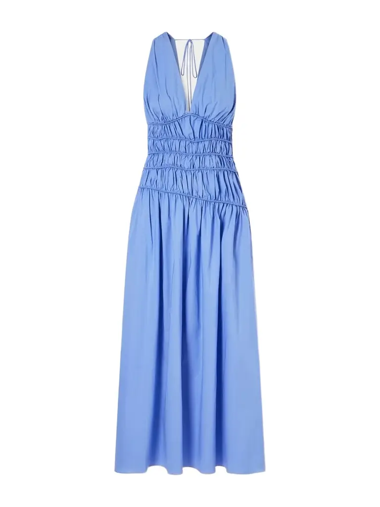 Faithfull Saja Tie-detailed Ruched Cotton Maxi Dress