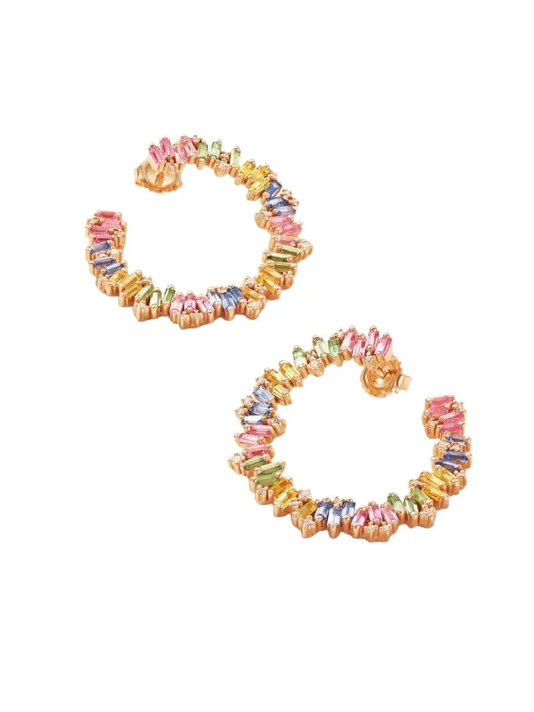 Suzanne Kalan 18-karat Rose Gold, Sapphire And Diamond Hoop Earrings