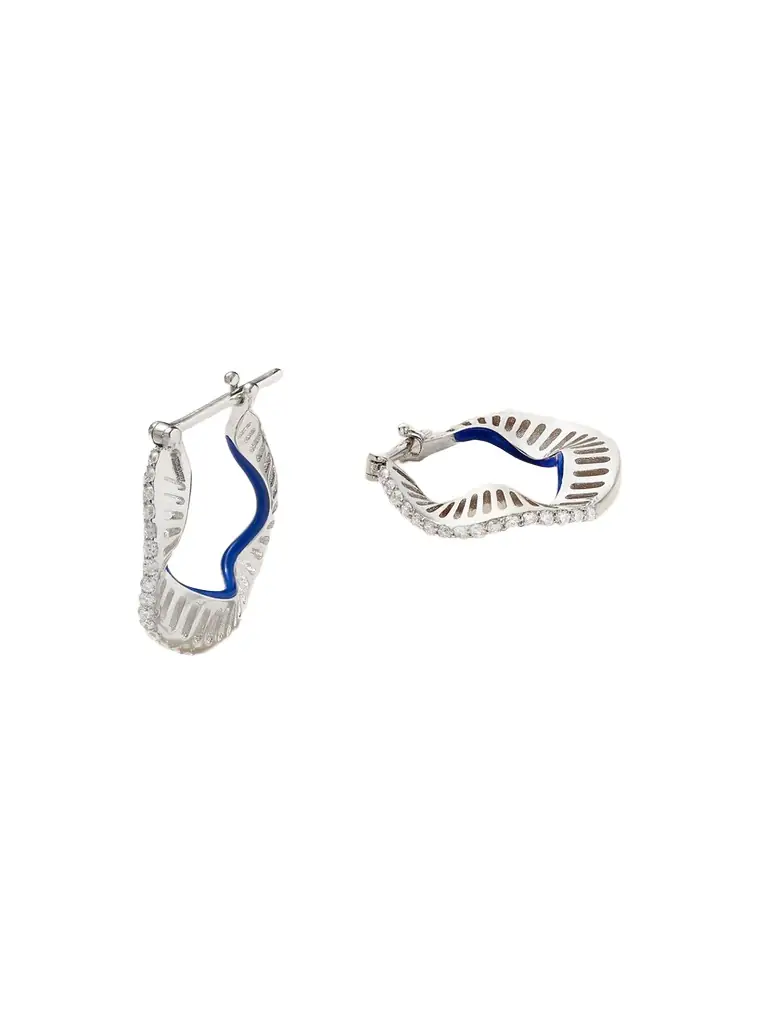 L’Atelier Nawbar Wave 18-karat White Gold, Enamel And Diamond Earrings