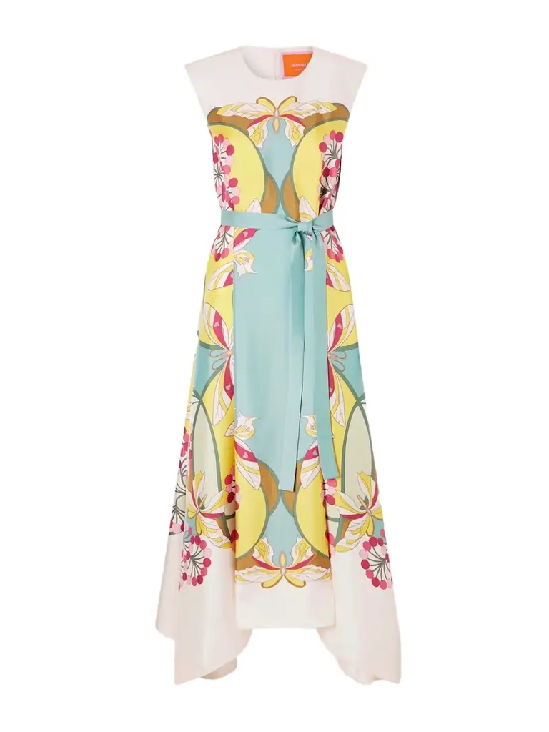 La DoubleJ San Carlo Belted Printed Silk Maxi Dress
