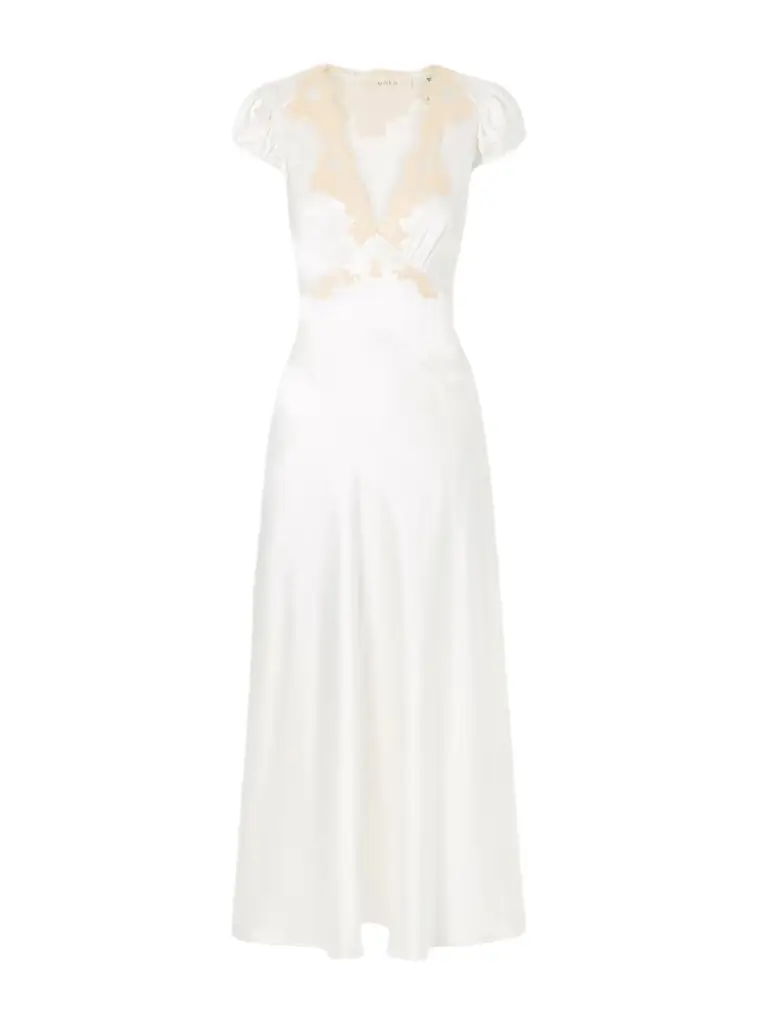 DÔEN Coraline Corded Lace-trimmed Silk-satin Midi Dress