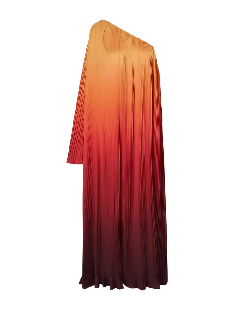 Dima Ayad One-shoulder Pleated Satin Gown