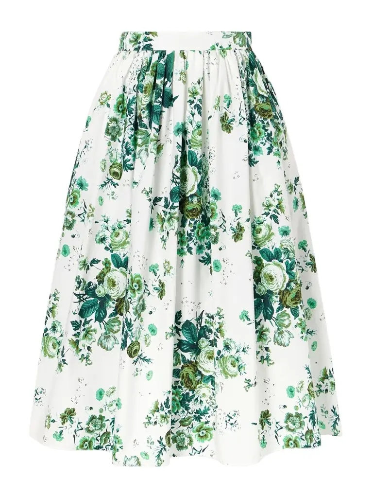 Erdem Pleated Floral-print Cotton-poplin Midi Skirt