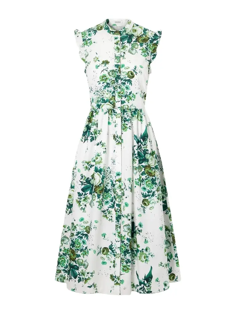 Erdem Ruffled Floral-print Cotton-poplin Midi Shirt Dress