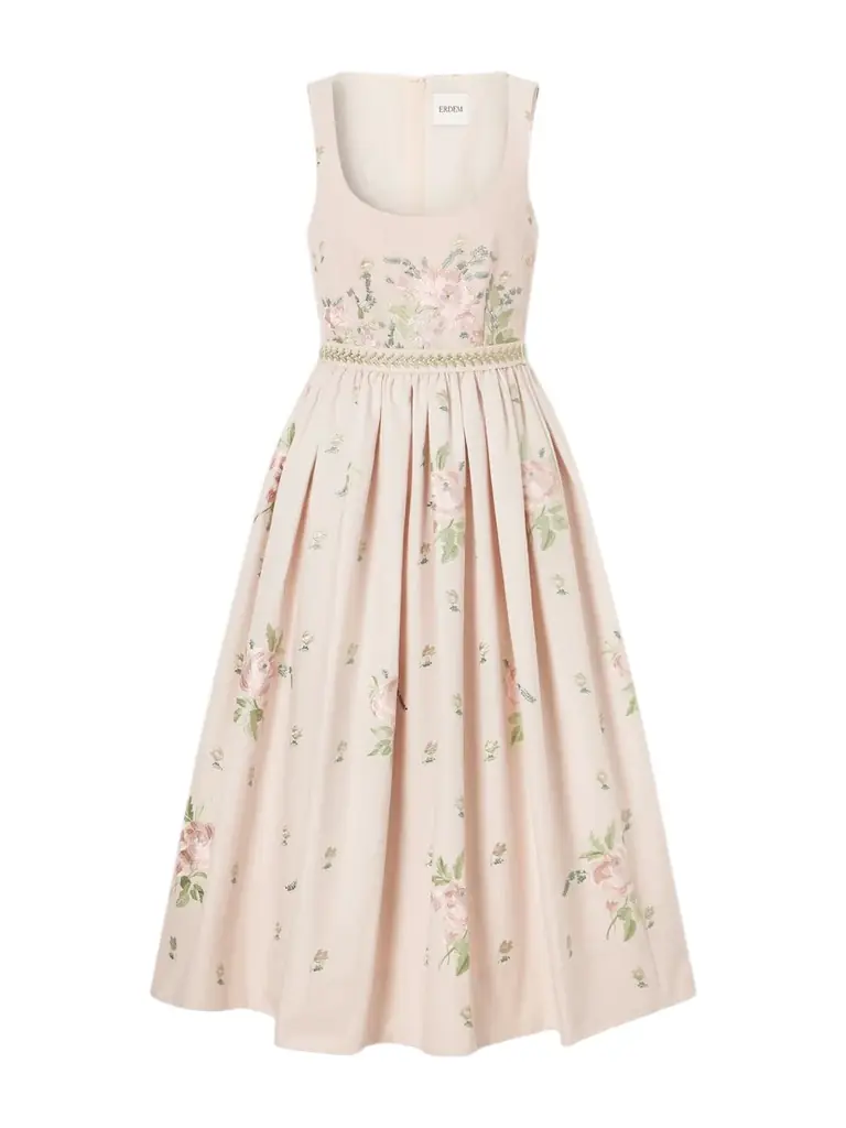 Floral-embroidered Cotton-faille Midi Dress