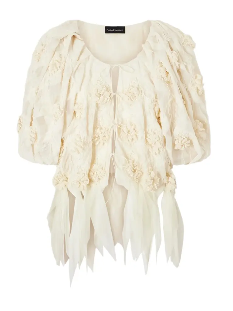 Pauline Dujancourt Lace-trimmed Embroidered Organza Jacket
