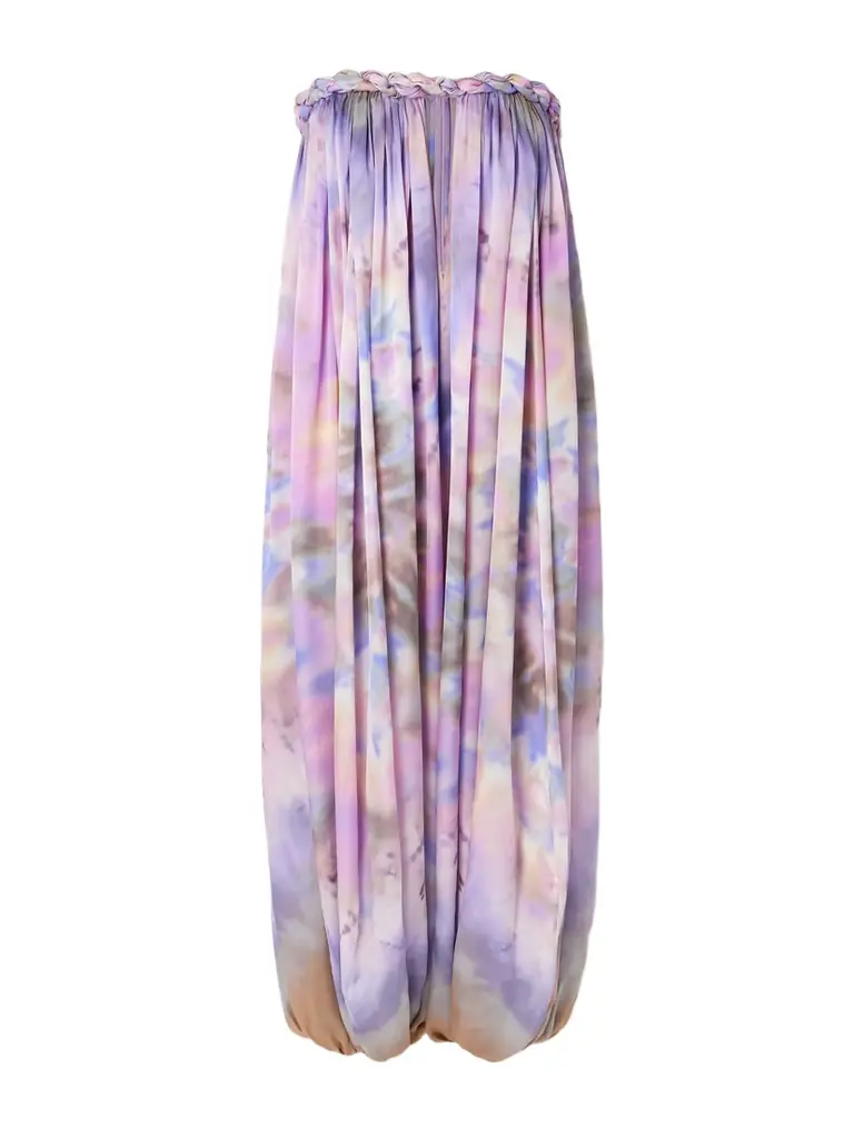 Zimmermann Luna Strapless Gathered Printed Silk-satin Jumpsuit