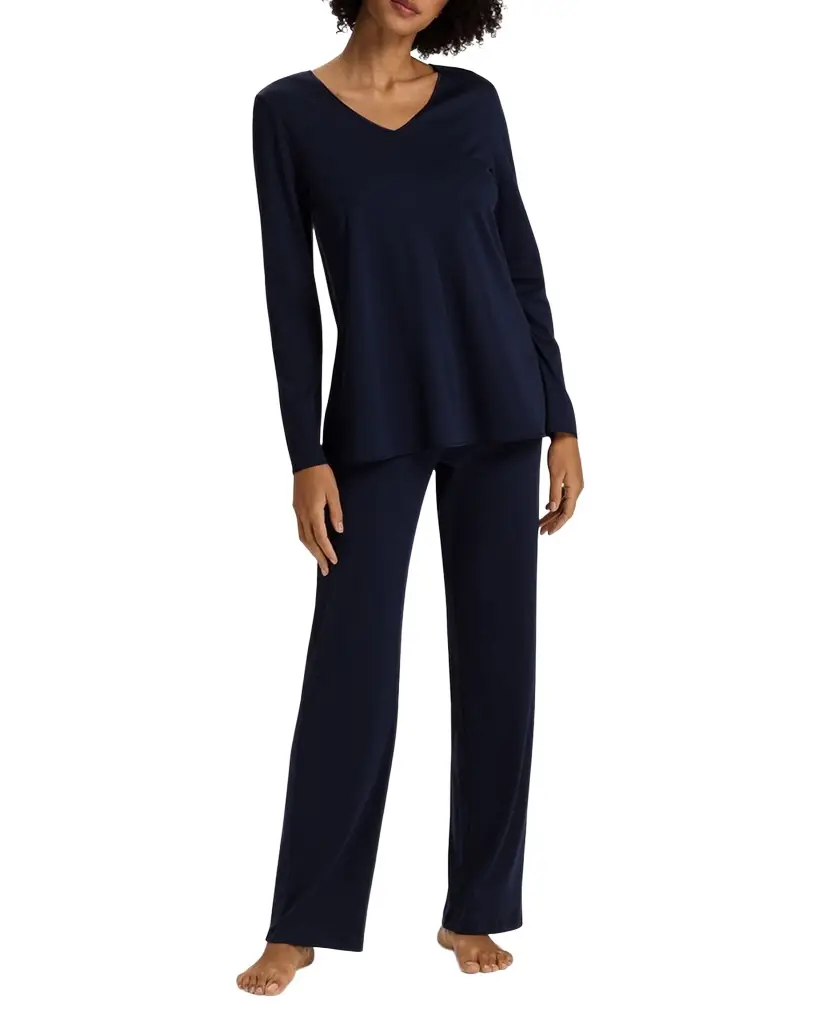 Hanro Silk-Trim Mercerized Cotton Pajama Set