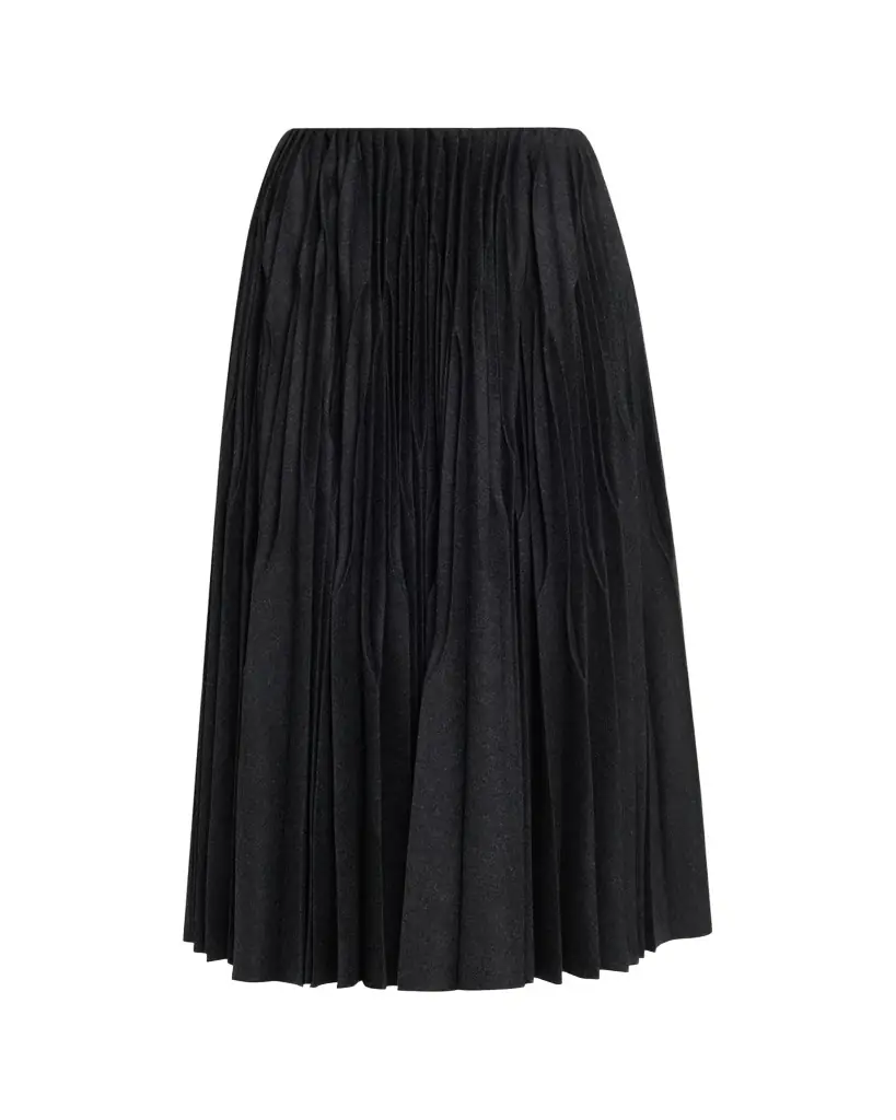 ALAIA Pleated Merino Flannel Midi Skirt