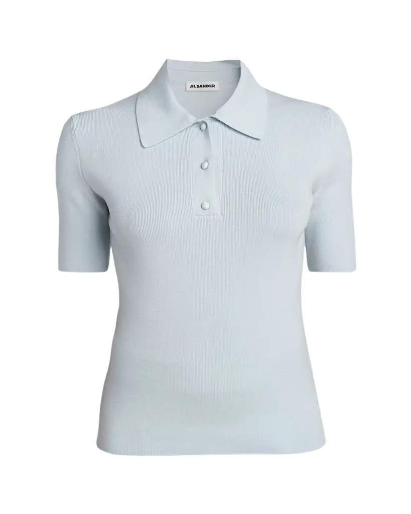 Jil Sander Short-Sleeve Wool Polo Sweater
