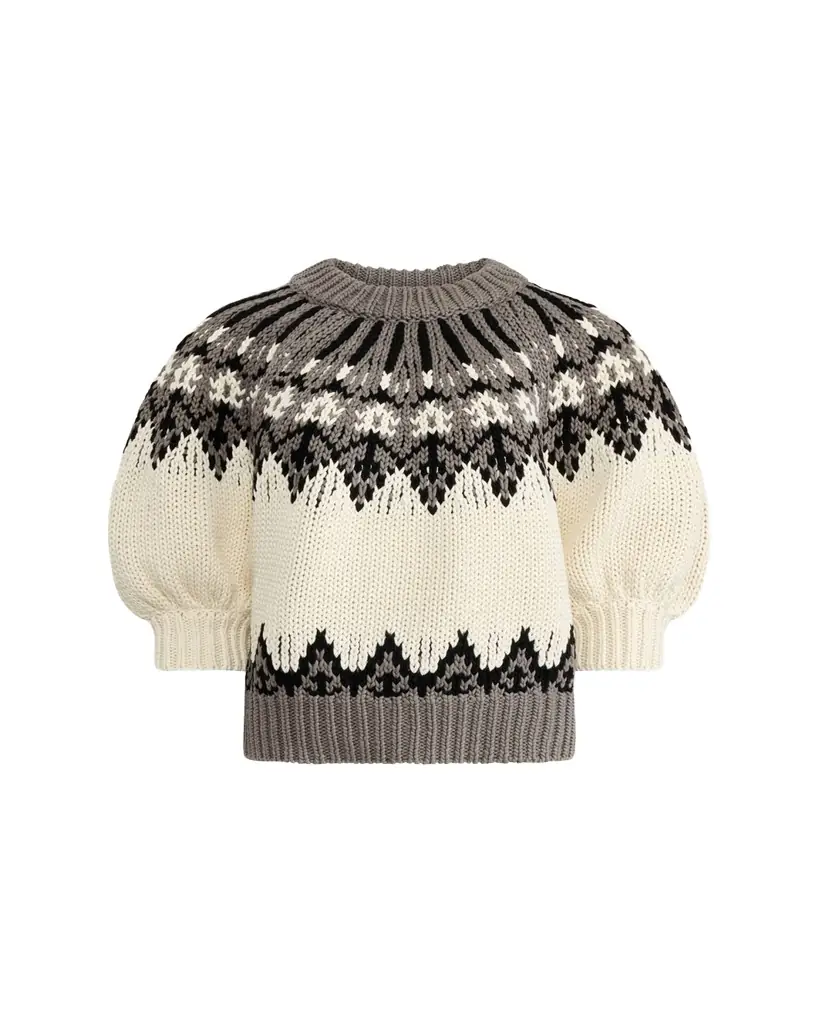 Altuzarra Marty Fair Isle Short Puff-Sleeve Sweater