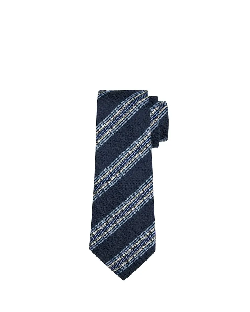 ZEGNA Men's Navy Blue Striped Silk Jacquard Tie