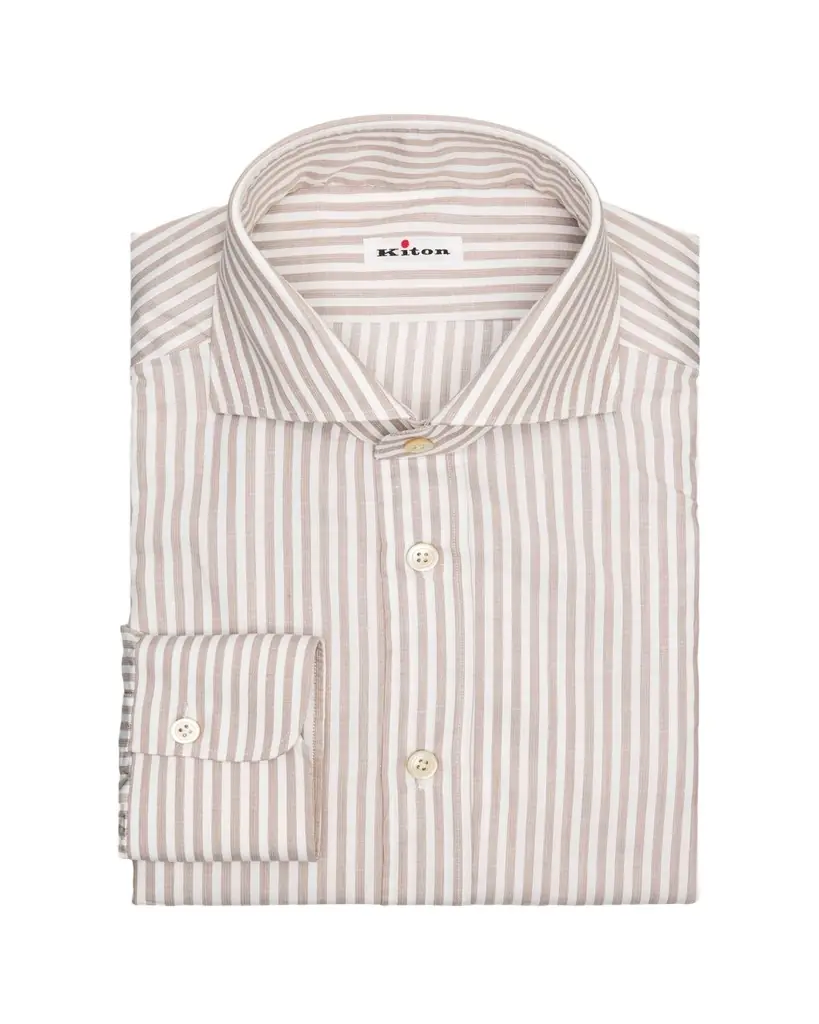 Kiton Men's Candy Stripe Cotton and Linen Dress Shirt