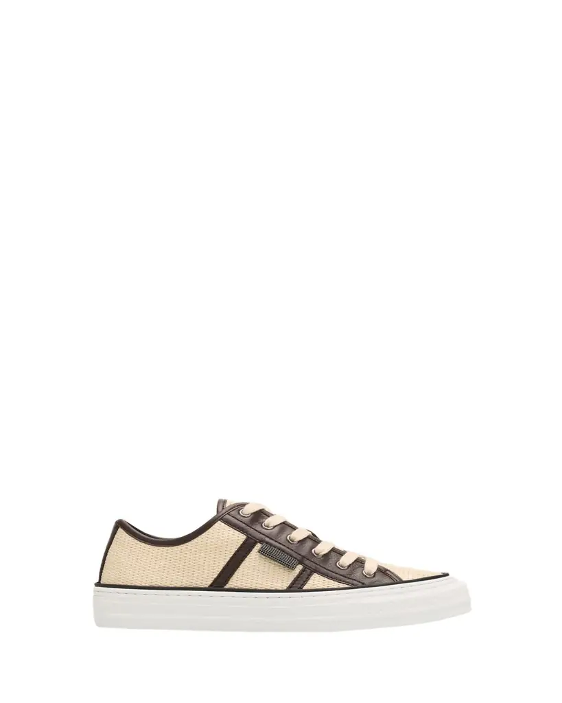 Brunello Cucinelli Techno Raffia & Leather Low-Top Sneakers