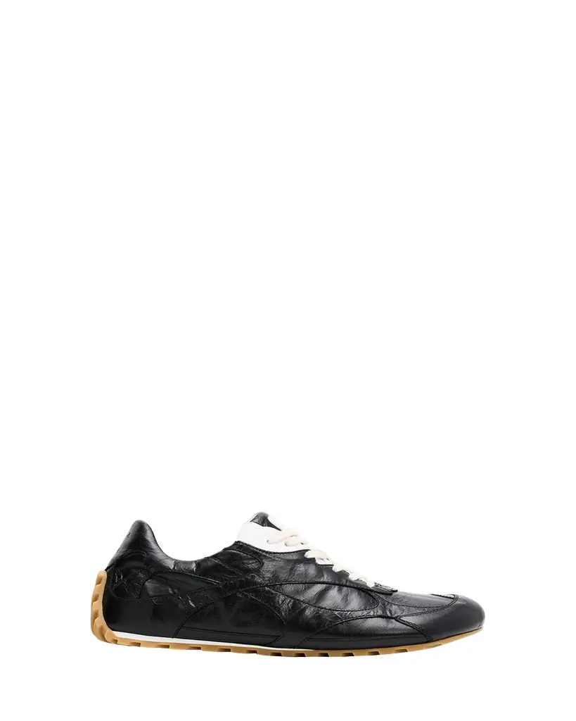 Bottega Veneta Men's Crinkle Leather Intreccio-Sole Low-Top Sneakers