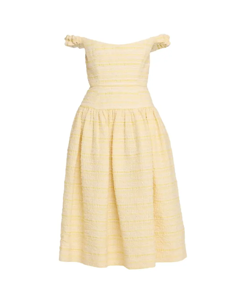 Markarian Georgie Striped Seersucker Off-The-Shoulder Midi Dress