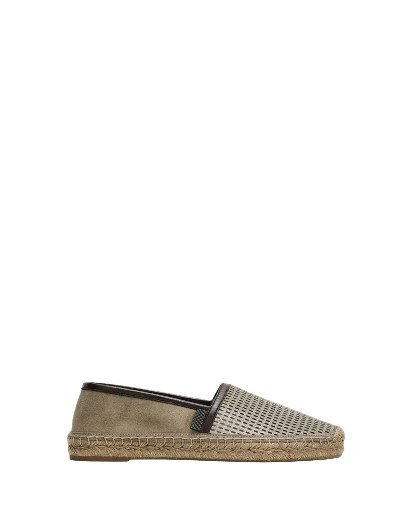 Brunello Cucinelli Laminated Suede and Leather Espadrille Flats