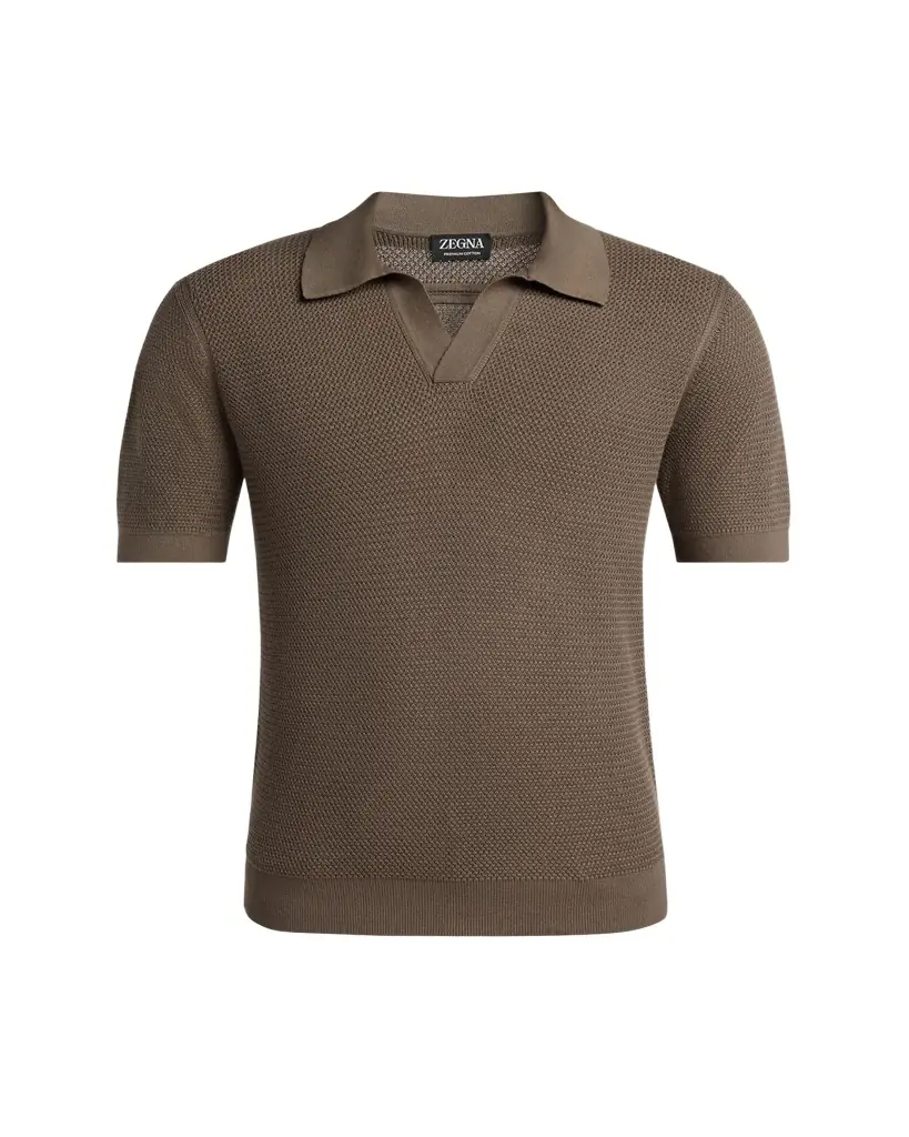 ZEGNA Men's Premium Cotton Knit Johnny Collar Polo Sweater